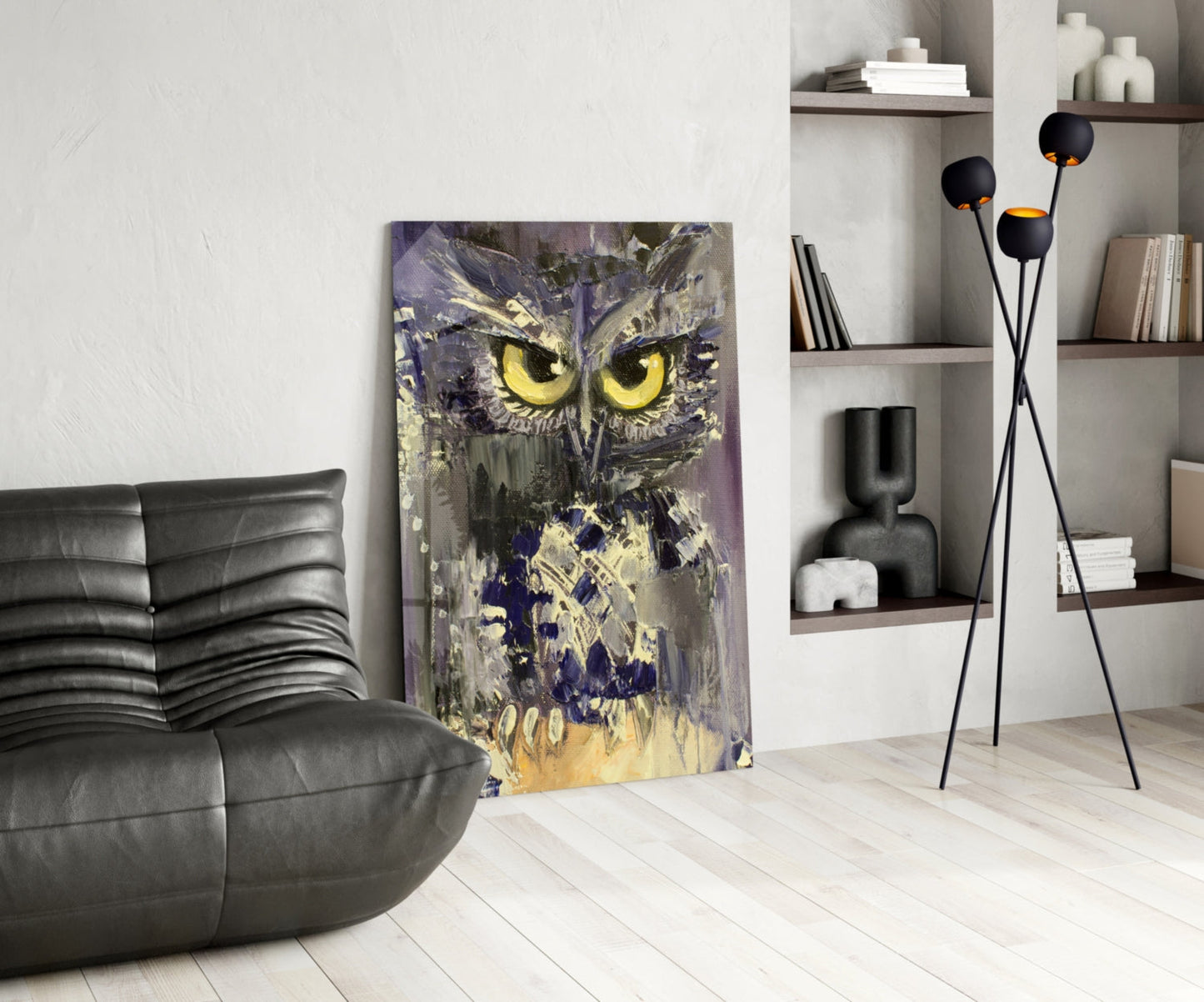 Yellow Eyed Owl Painting Glass Wall Art