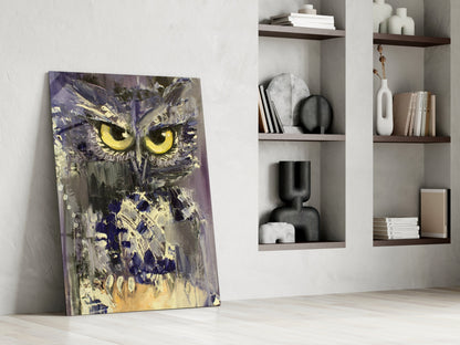 Yellow Eyed Owl Painting Glass Wall Art