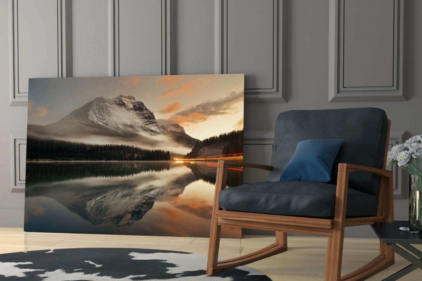 Misty Snow Peak Mirror Lake Glass Wall Art