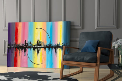 Rainbow Stripes City Reflection Glass Wall Art