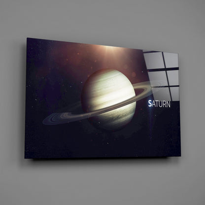 Golden Saturn With Name Text Glass Wall Art
