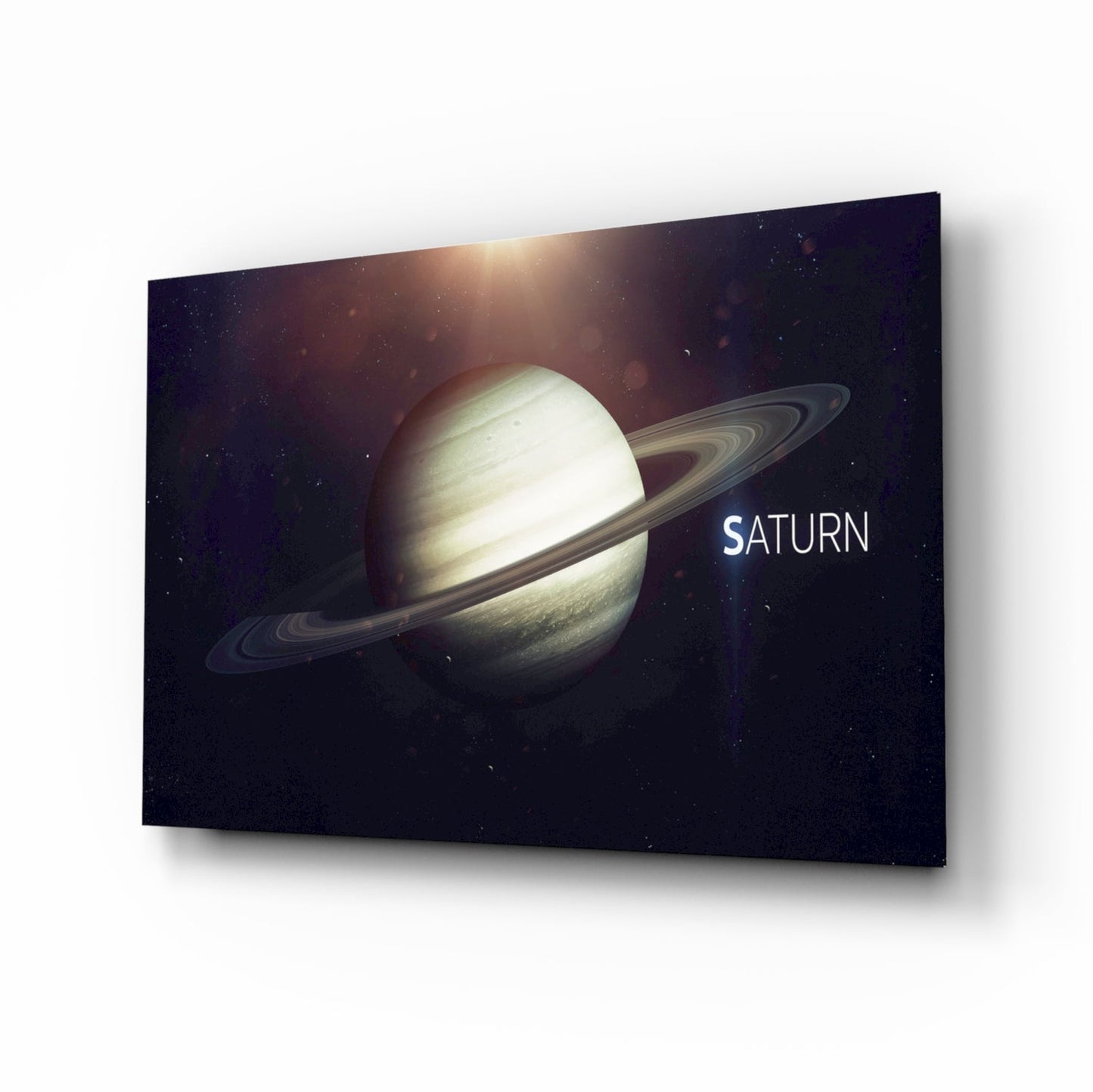 Golden Saturn With Name Text Glass Wall Art