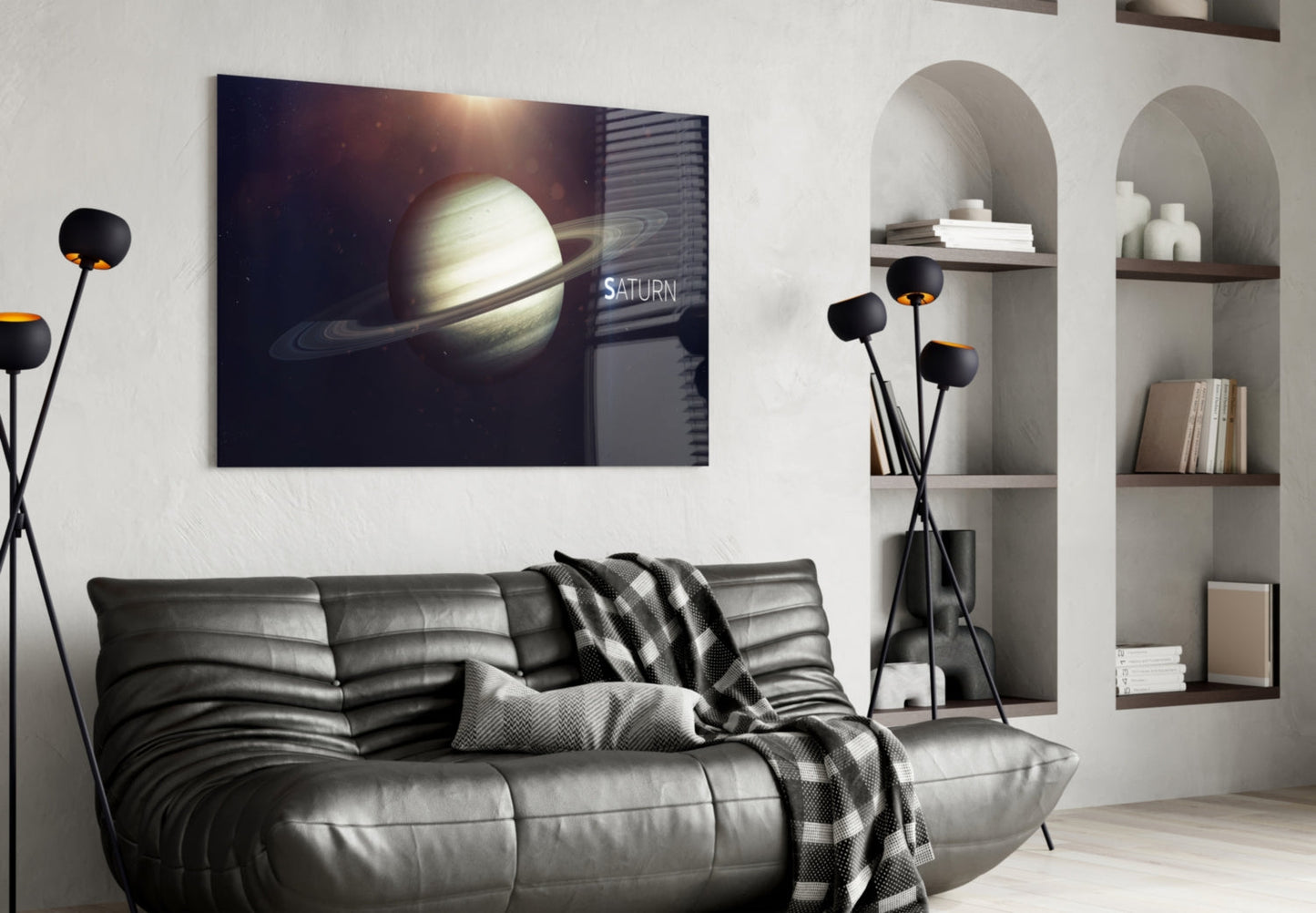 Golden Saturn With Name Text Glass Wall Art