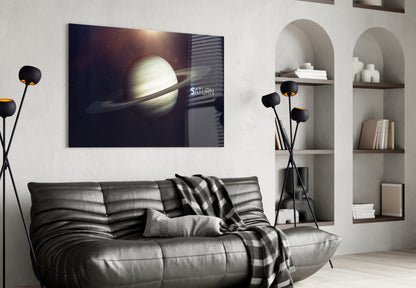 Golden Saturn With Name Text Glass Wall Art