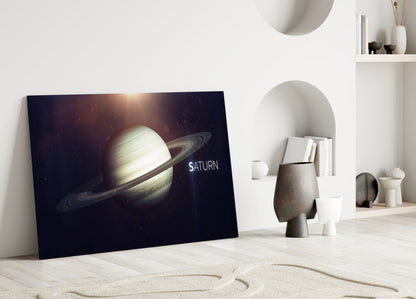 Golden Saturn With Name Text Glass Wall Art