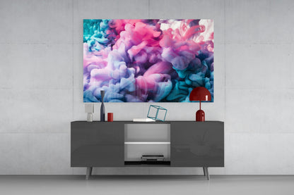 Pink and Teal Ink Cloud Billow Glass Wall Art