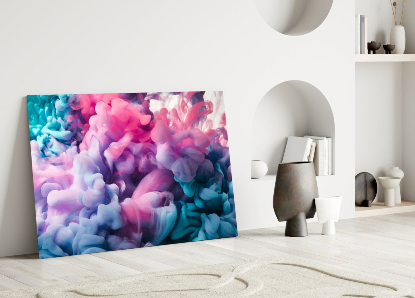 Pink and Teal Ink Cloud Billow Glass Wall Art