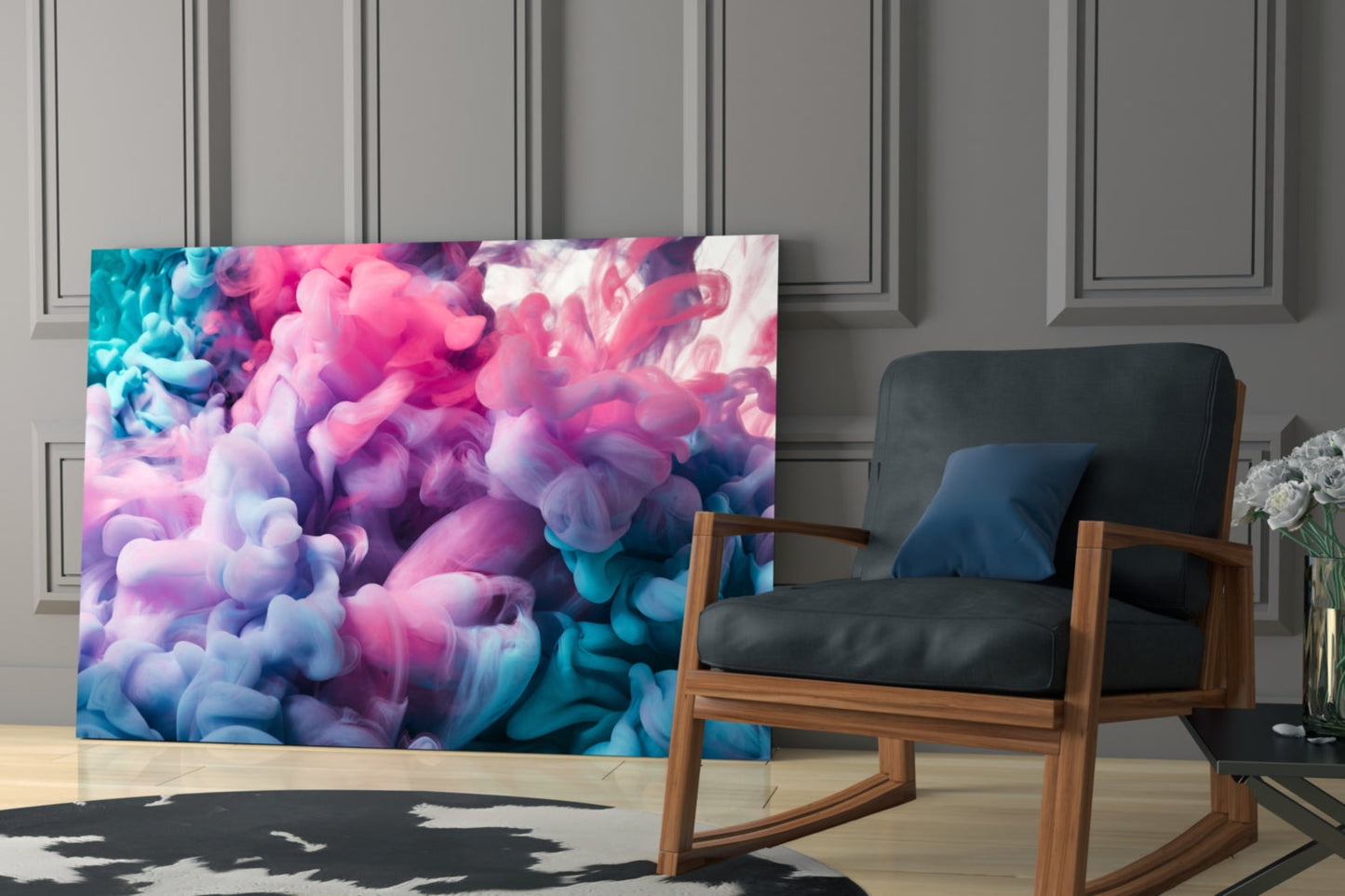 Pink and Teal Ink Cloud Billow Glass Wall Art