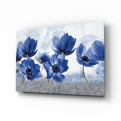 Blue Anemone Flowers Painted Glass Wall Art