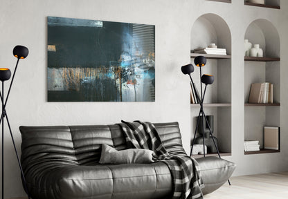 Blue Glow Dark Textured Glass Wall Art