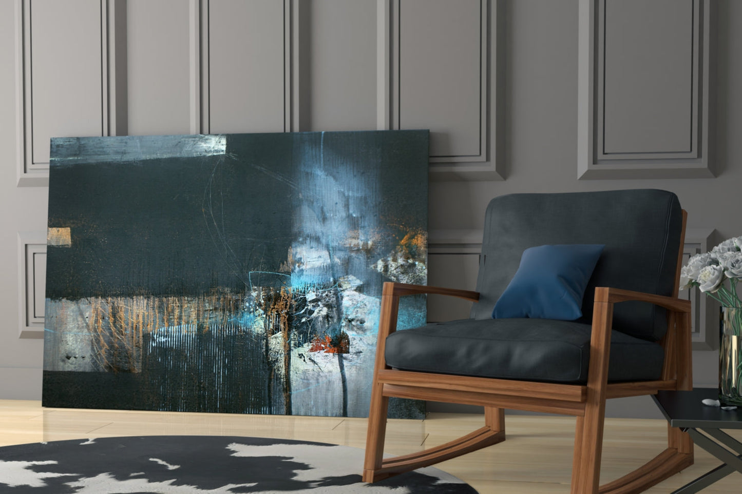 Blue Glow Dark Textured Glass Wall Art