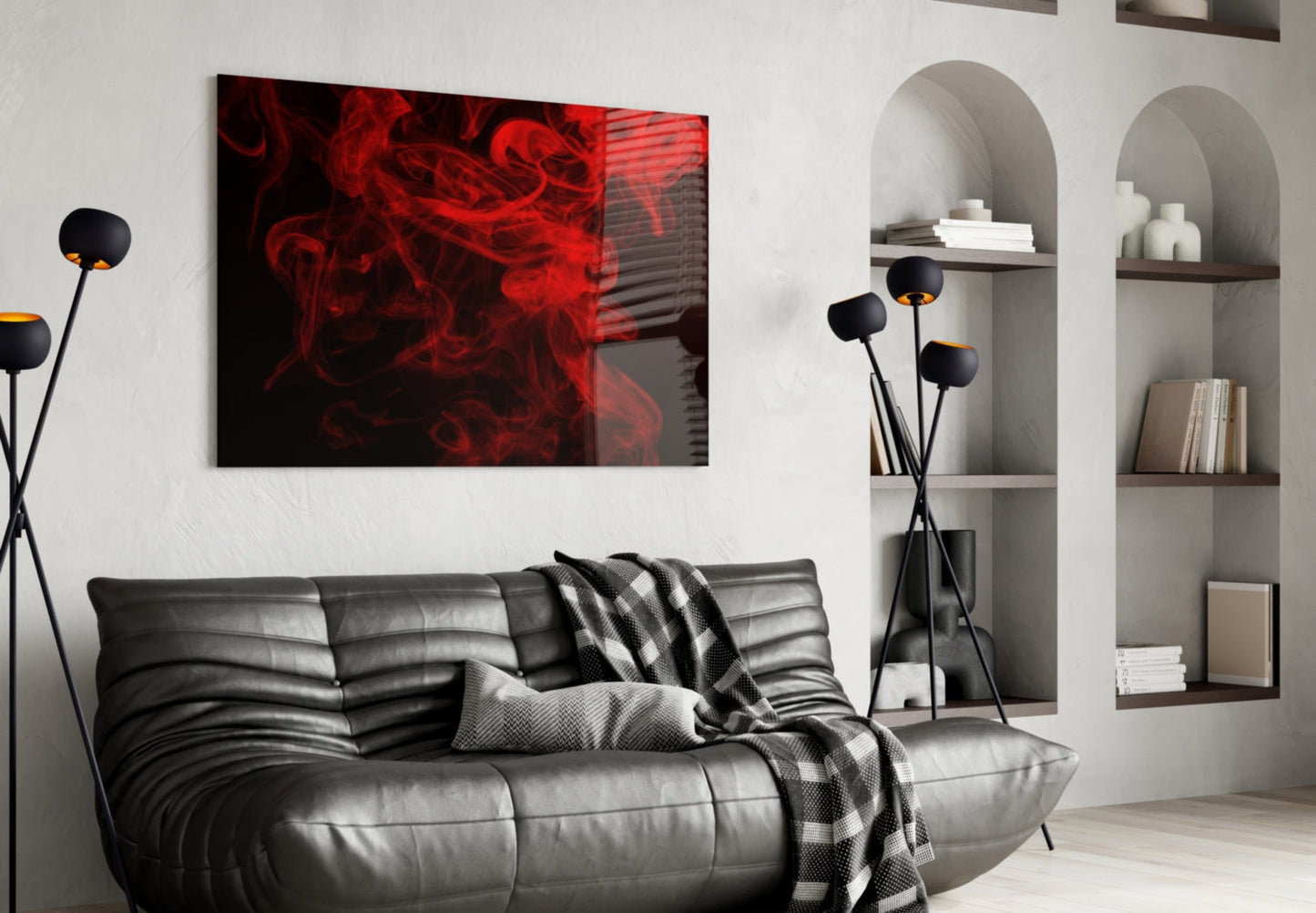 Billowing Scarlet Smoke Cloud Glass Wall Art