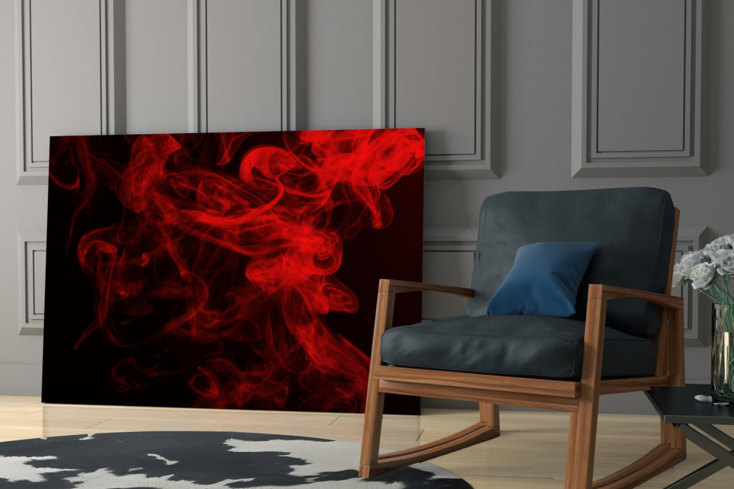 Billowing Scarlet Smoke Cloud Glass Wall Art