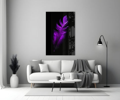 Vivid Purple Feather On Black Glass Wall Art