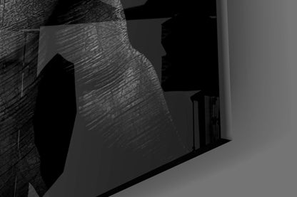 Close-up detail of Donnie Gray Glass Wall Art showing textured gray glass surface with wood grain pattern and shadow effects.