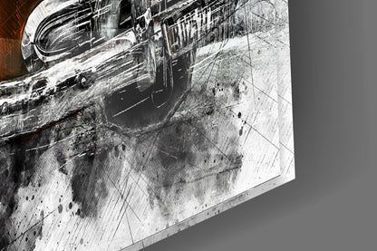 Sketched Red Vintage Convertible Car Glass Wall Art