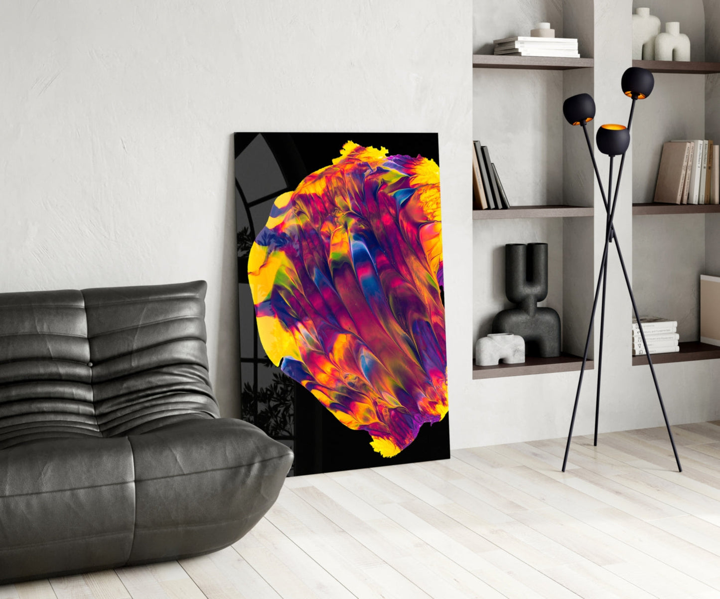 Rainbow Marbled Paint Glass Wall Art