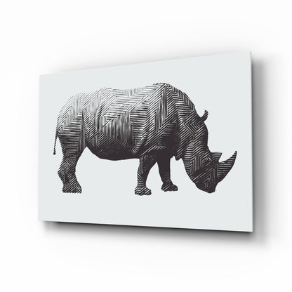 Geometric Line Rhino Glass Wall Art