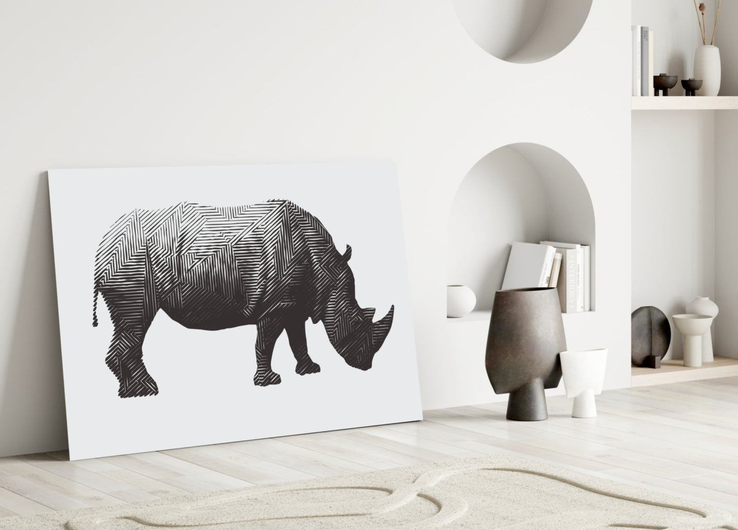 Geometric Line Rhino Glass Wall Art