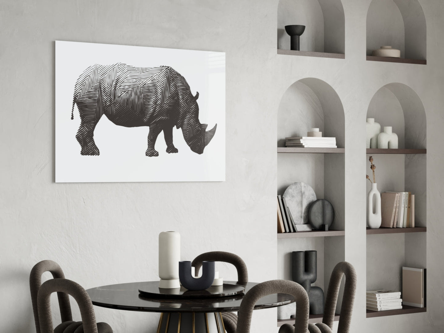 Geometric Line Rhino Glass Wall Art