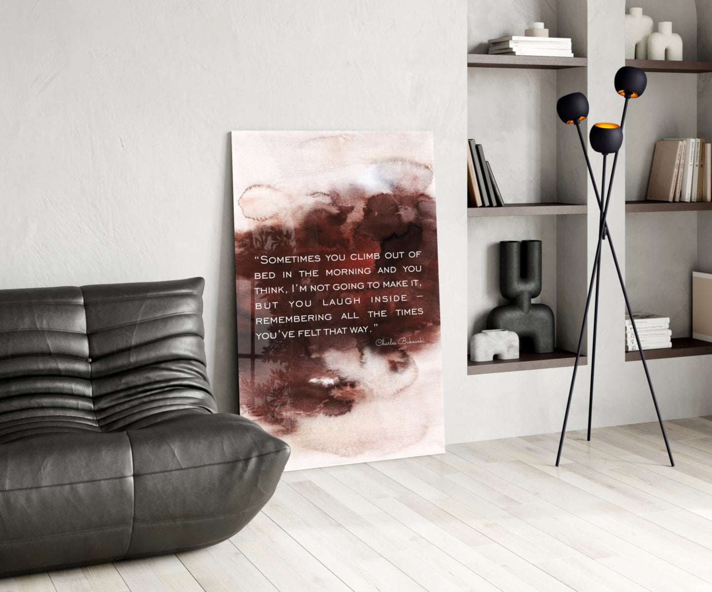 Burgundy Watercolor Morning Quote Glass Wall Art