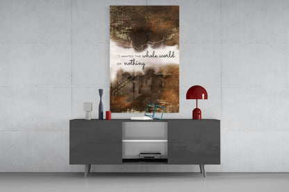 Bronze Cracked Ink Whole World Quote Glass Wall Art