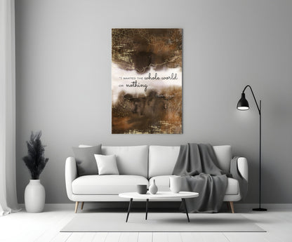 Bronze Cracked Ink Whole World Quote Glass Wall Art