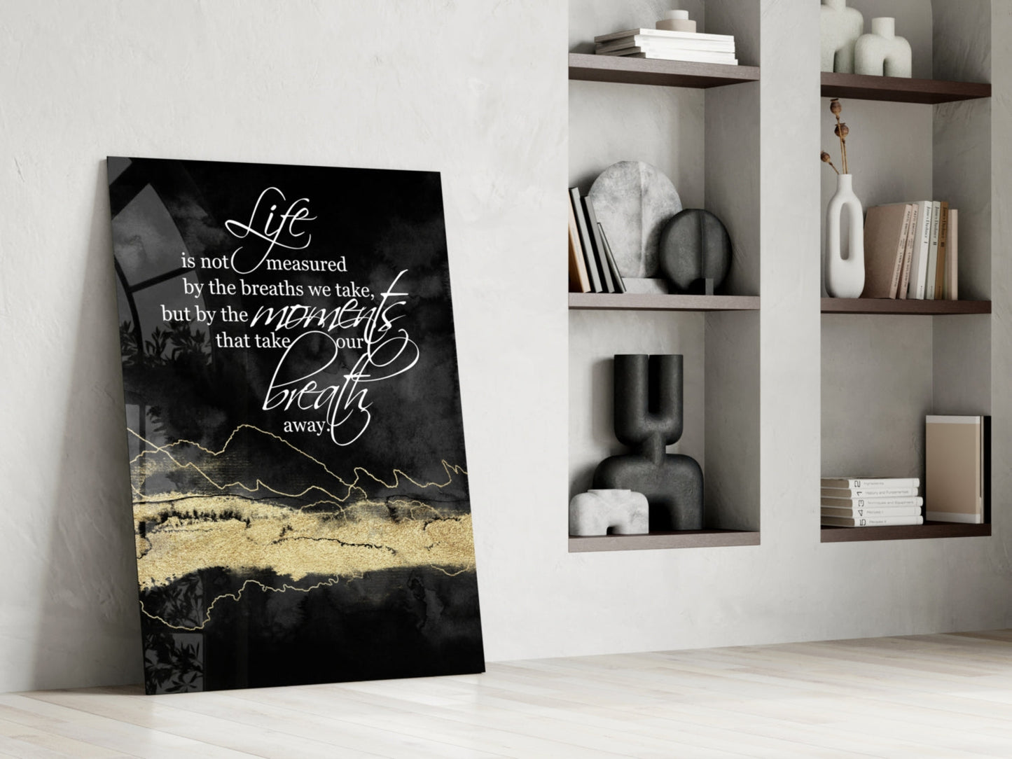 Gold Ridge Breath Away Script Glass Wall Art