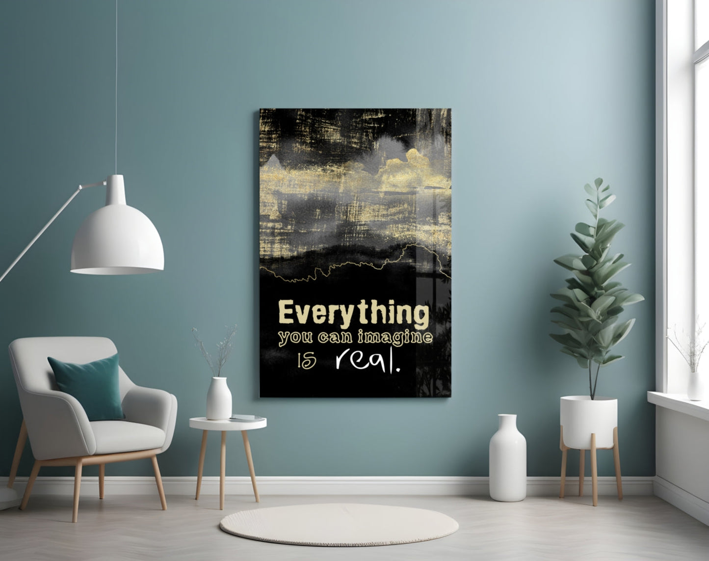 Black Gold Imagine Is Real Glass Wall Art