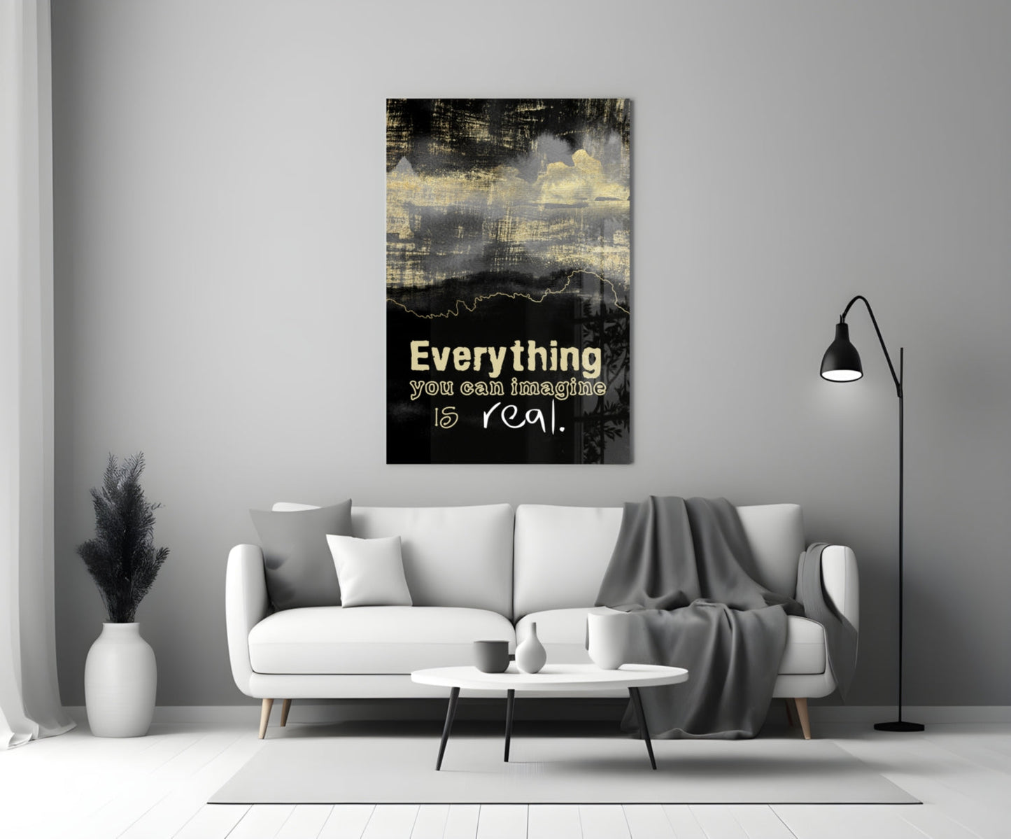Black Gold Imagine Is Real Glass Wall Art