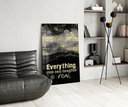 Black Gold Imagine Is Real Glass Wall Art