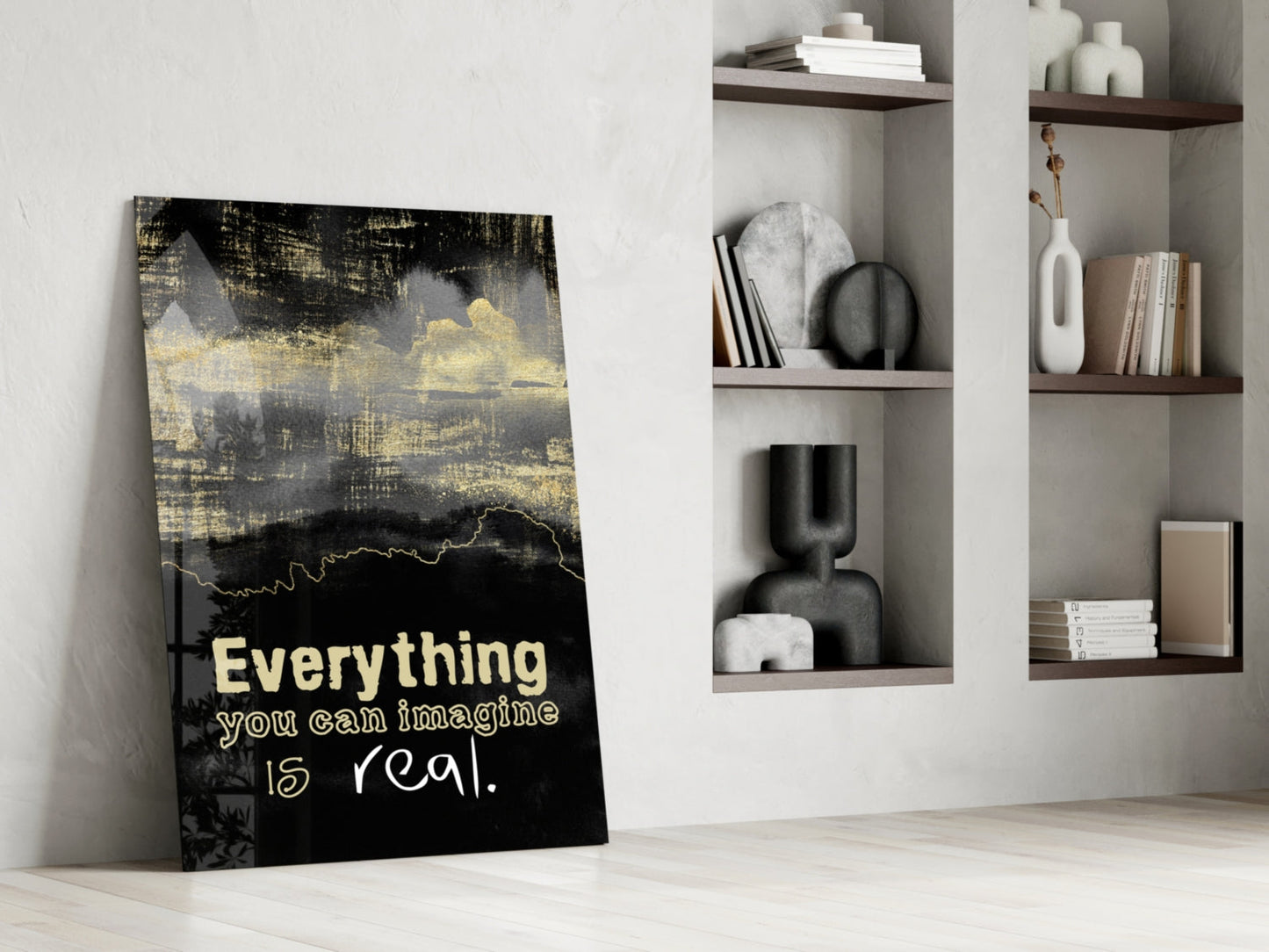 Black Gold Imagine Is Real Glass Wall Art