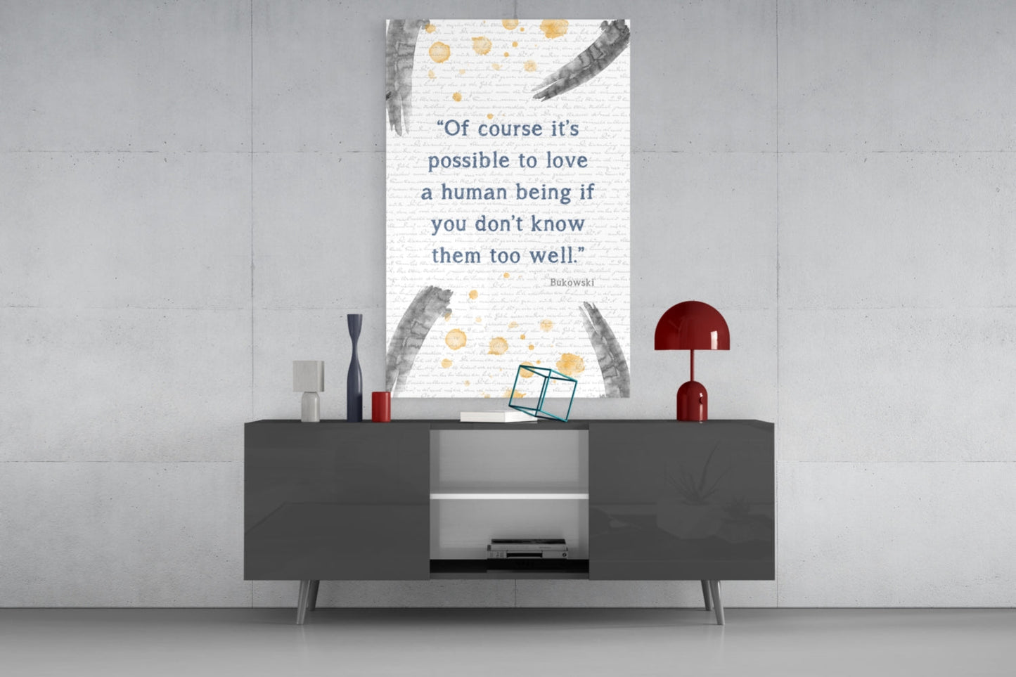 Gray Brush Gold Dots Love Quote Glass Wall Art