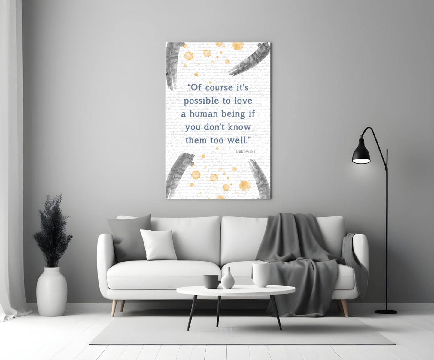 Gray Brush Gold Dots Love Quote Glass Wall Art