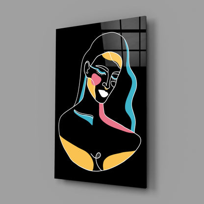 Blue Wavy Hair Line Art Glass Wall Art