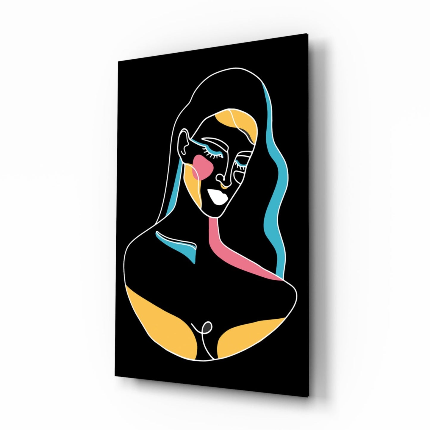 Blue Wavy Hair Line Art Glass Wall Art