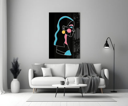 Blue Hair Profile Woman Glass Wall Art