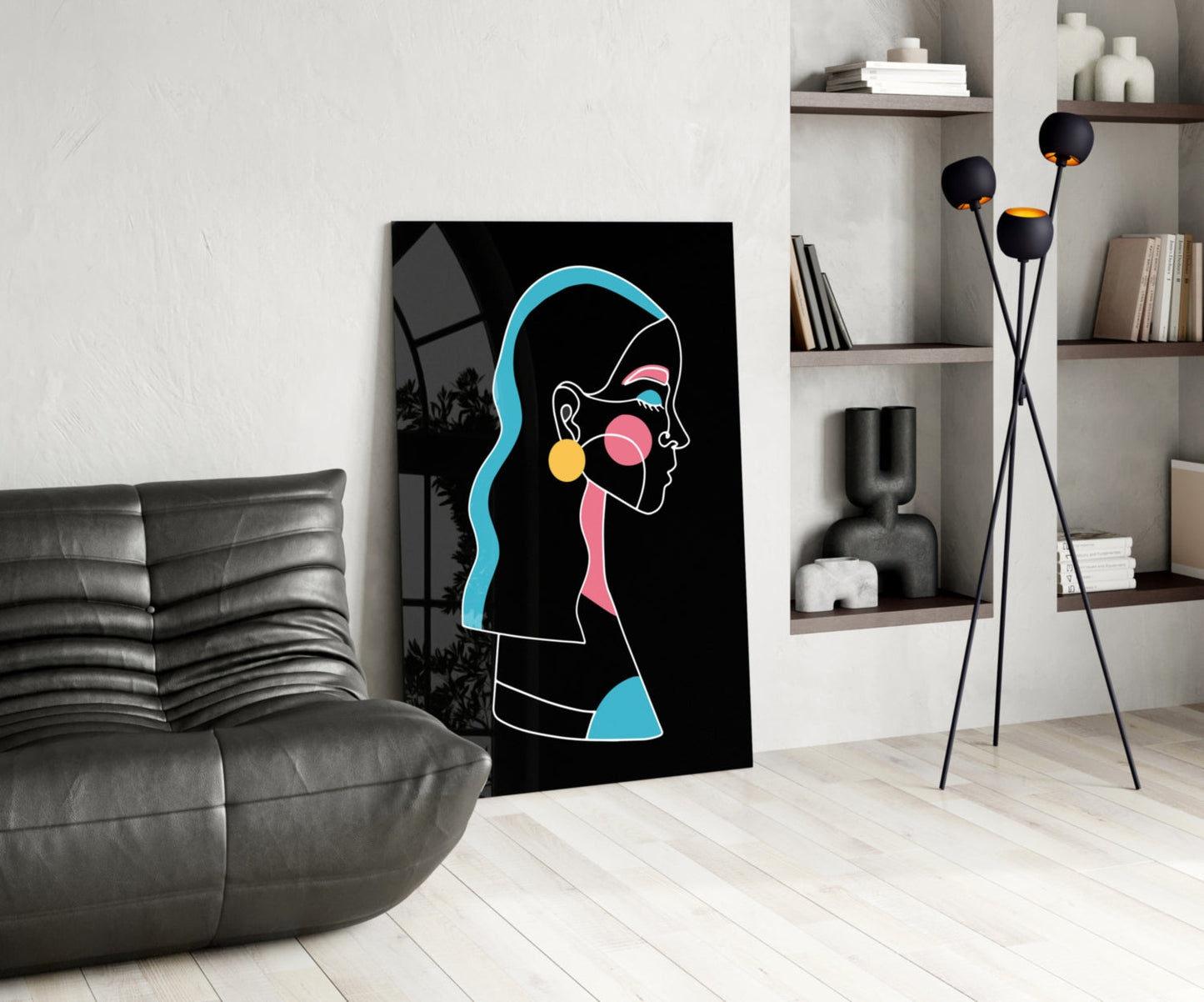 Blue Hair Profile Woman Glass Wall Art