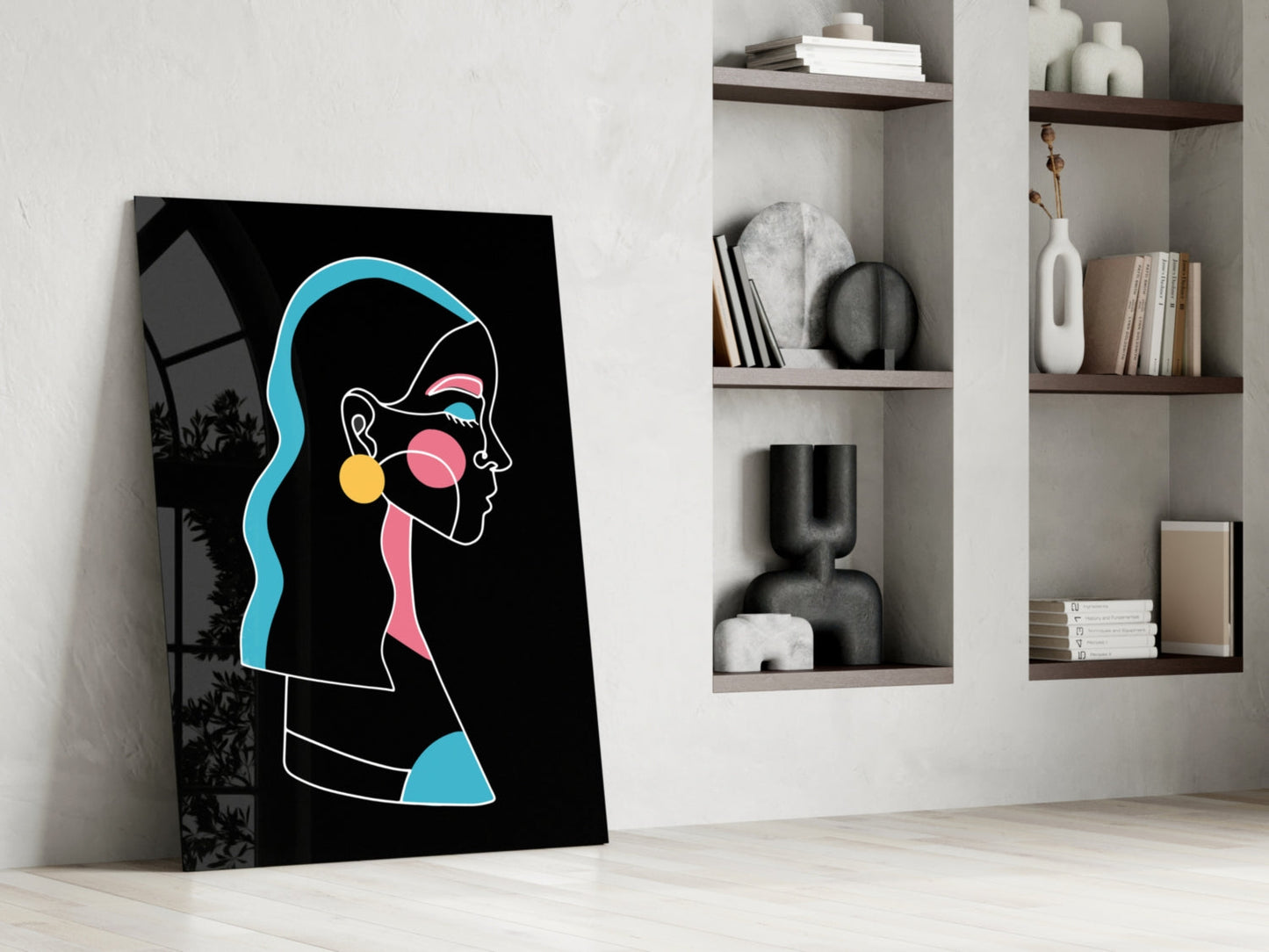 Blue Hair Profile Woman Glass Wall Art