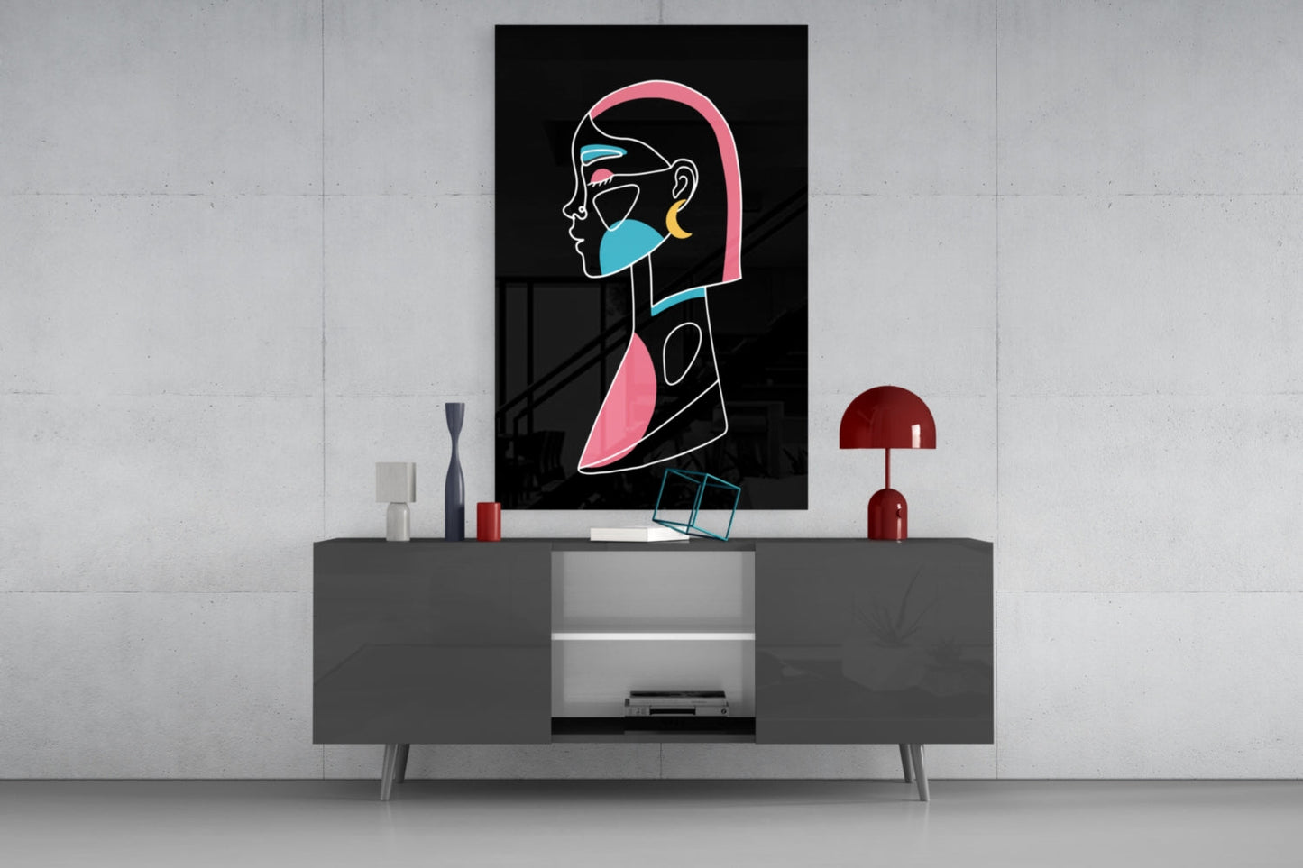 Pink Hair Profile Face Glass Wall Art