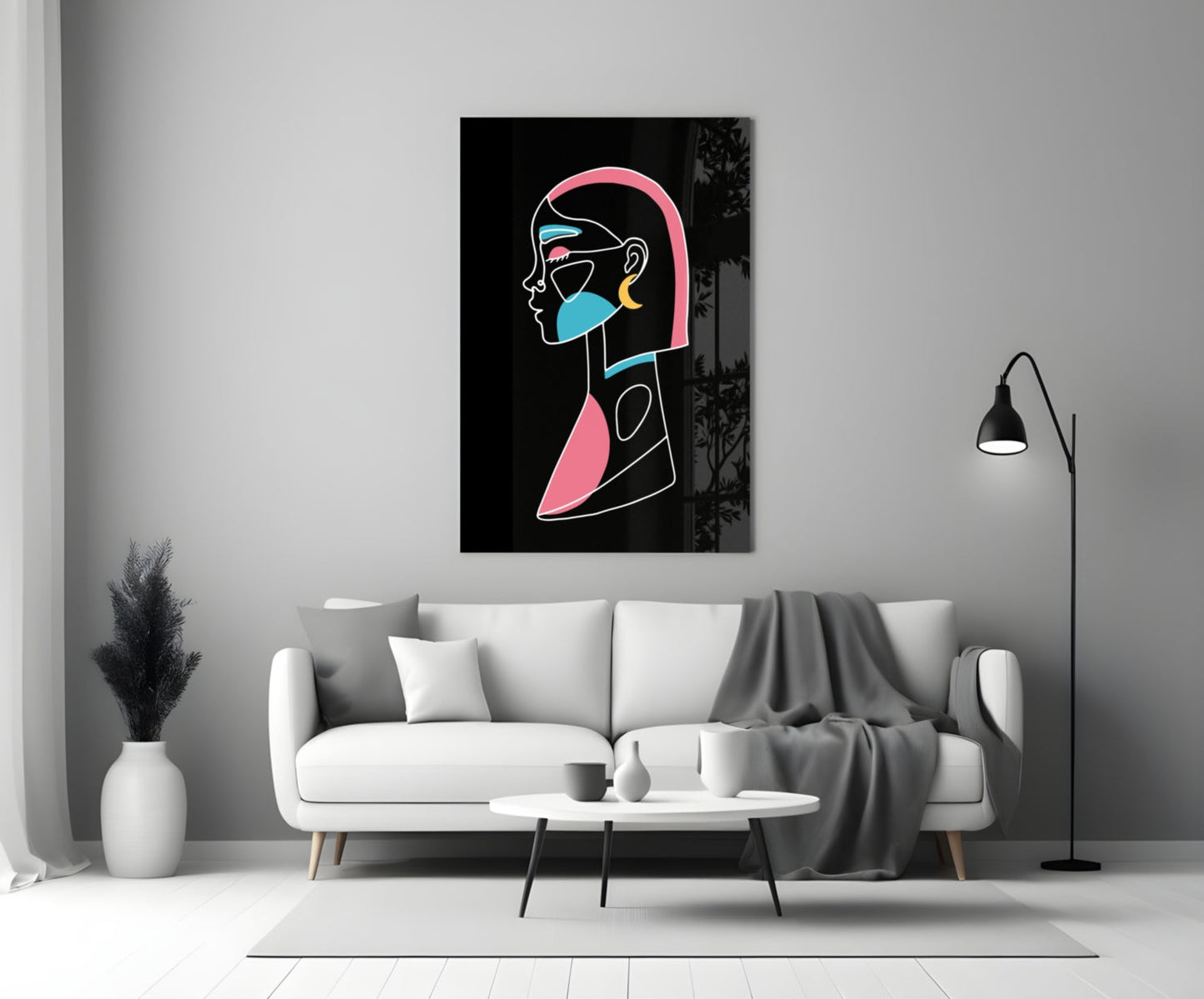 Pink Hair Profile Face Glass Wall Art