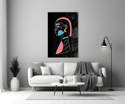 Pink Hair Profile Face Glass Wall Art