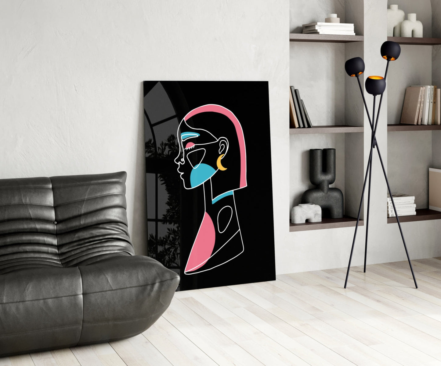 Pink Hair Profile Face Glass Wall Art