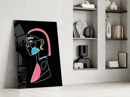 Pink Hair Profile Face Glass Wall Art