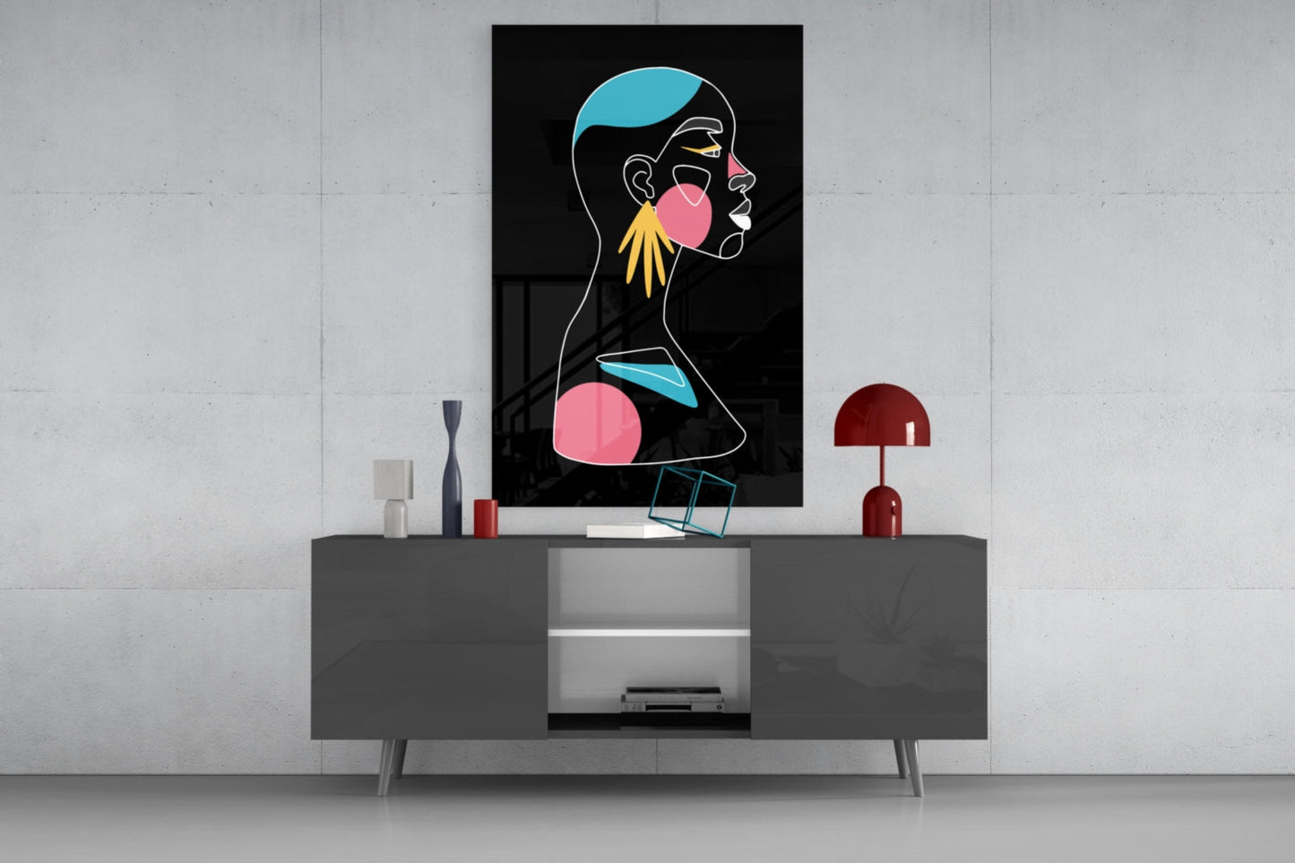 Yellow Hand Earring Profile Glass Wall Art