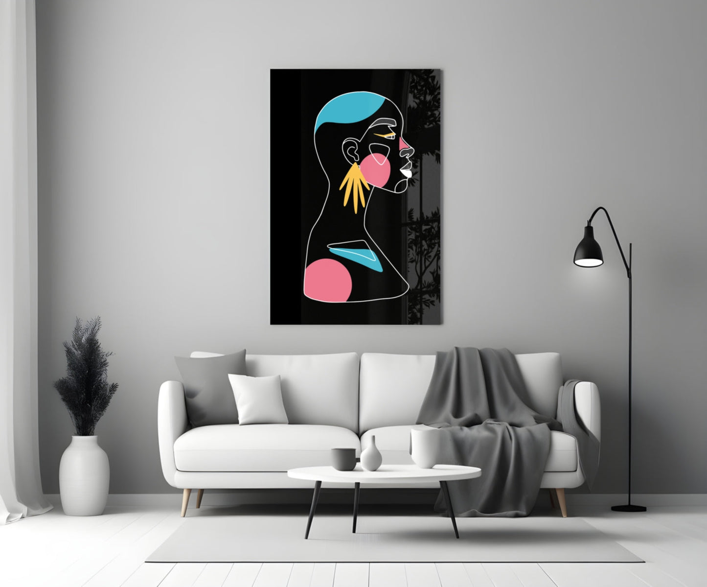 Yellow Hand Earring Profile Glass Wall Art