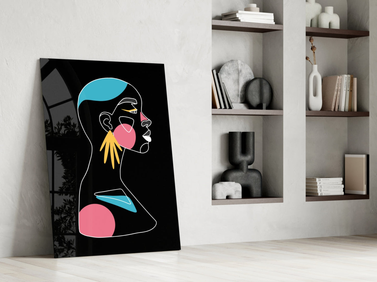 Yellow Hand Earring Profile Glass Wall Art