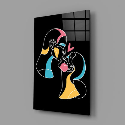 Kissing Couple Line Art Glass Wall Art