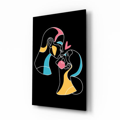 Kissing Couple Line Art Glass Wall Art