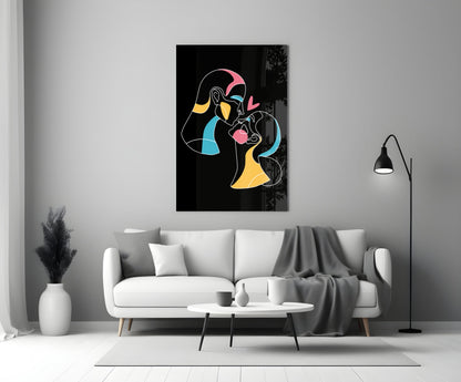 Kissing Couple Line Art Glass Wall Art